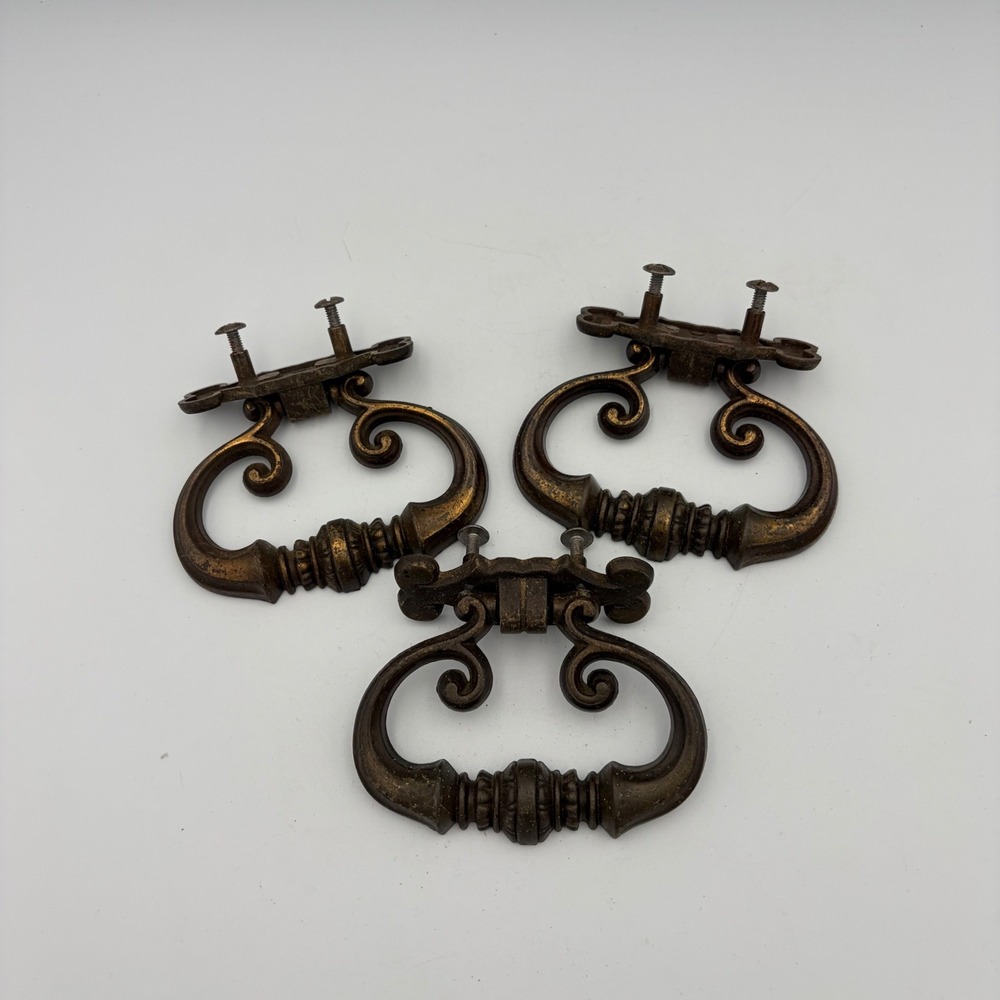 Set of 3 Vintage Canada CB 1448 Ornate French Provincial Drop Bail Pulls Bronze